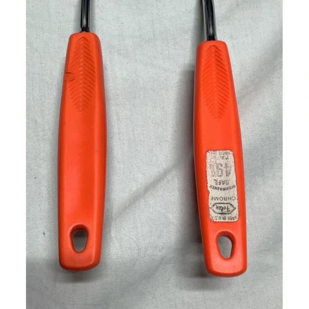 Vintage Foley Long Spatula Orange Handle 12.5 Inch 4 Slot Set of 2 USA Made
